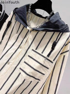 Women's Long Sleeve Striped Hoodie Top, Y2K Fashion | Streetwear