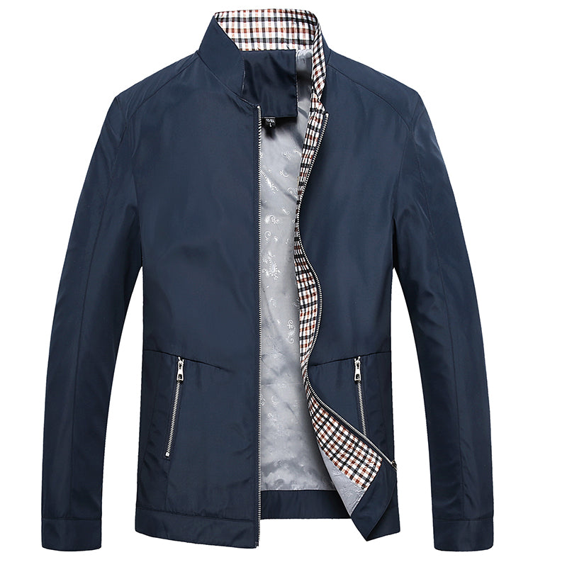 Men's Spring Stand Collar Mid-Length Windbreaker Jacket