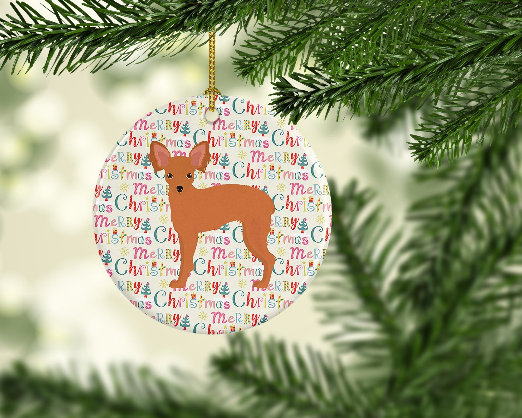 Russian Tor Terrier #2 Merry Christmas Ceramic Ornament
