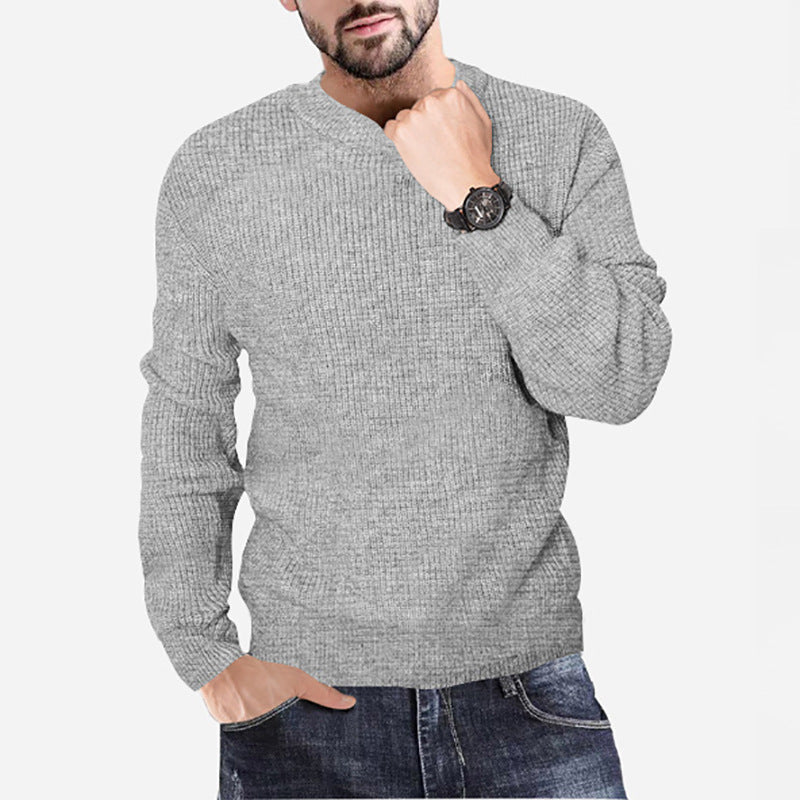 Men's Casual Waffle Knit Round Neck Pullover | Streetwear