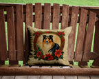 Collie Christmas Flowers Throw Pillow