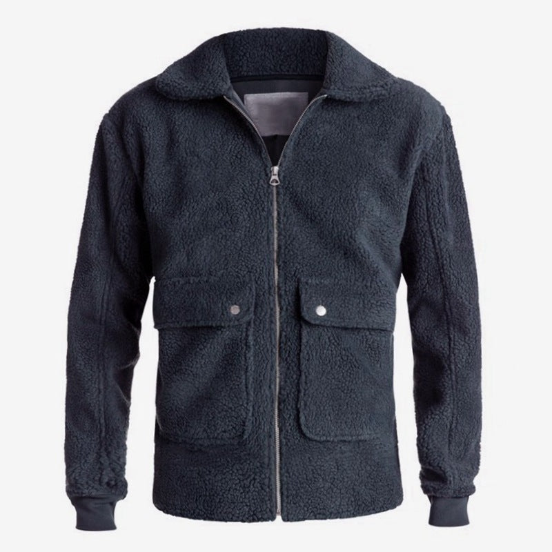 Thick Plush Jacket with Lapel for Fall and Winter