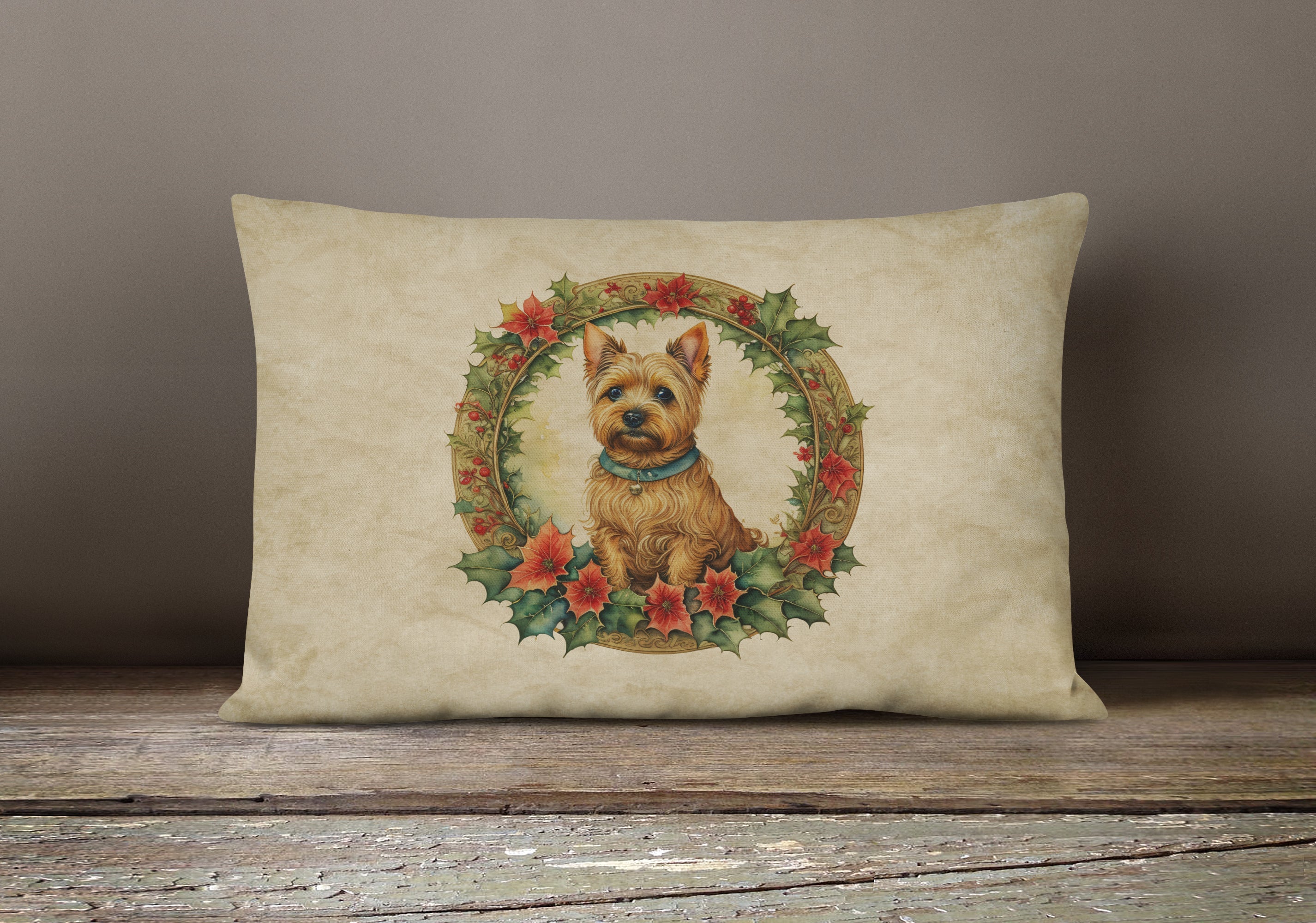 Norwich Terrier Christmas Flowers Throw Pillow