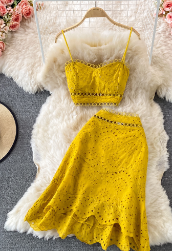 Cropped Top and High-Waisted Ruffle Skirt Set