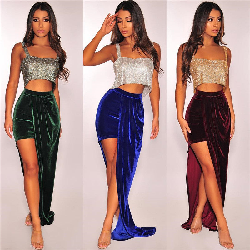 Backless Metallic Chain Rhinestone Camisole Top YX625