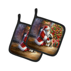 Lhasa Apso and Santa Claus Pair of Pot Holders