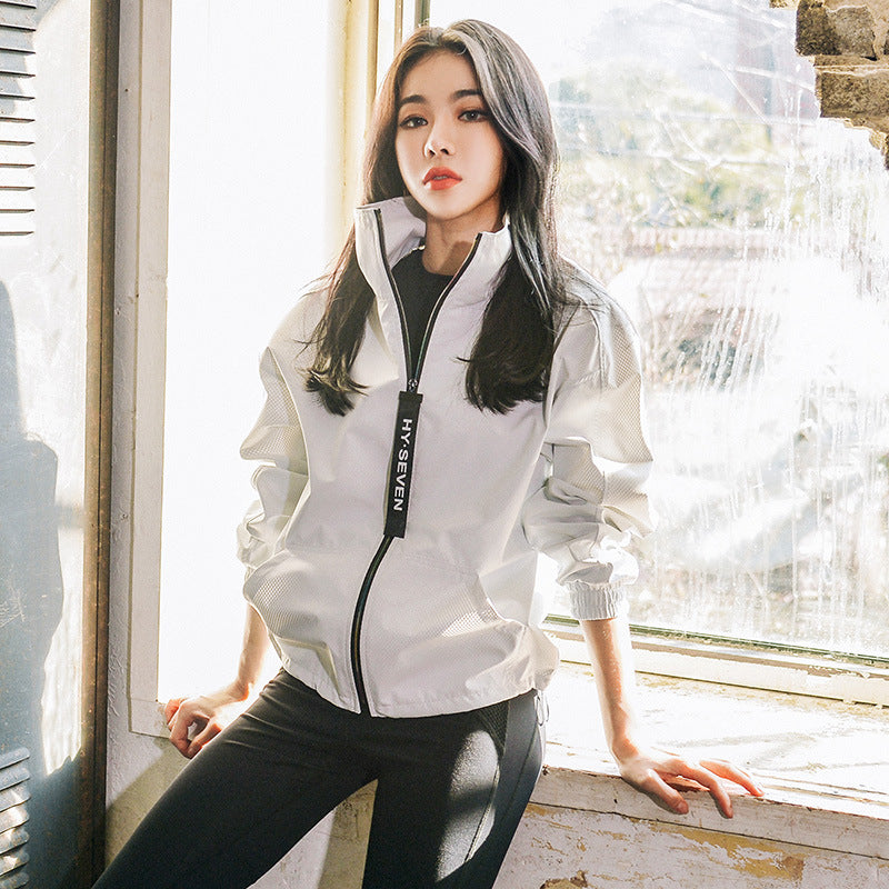 Women's Quick Dry Hooded Fitness Jacket with Zipper