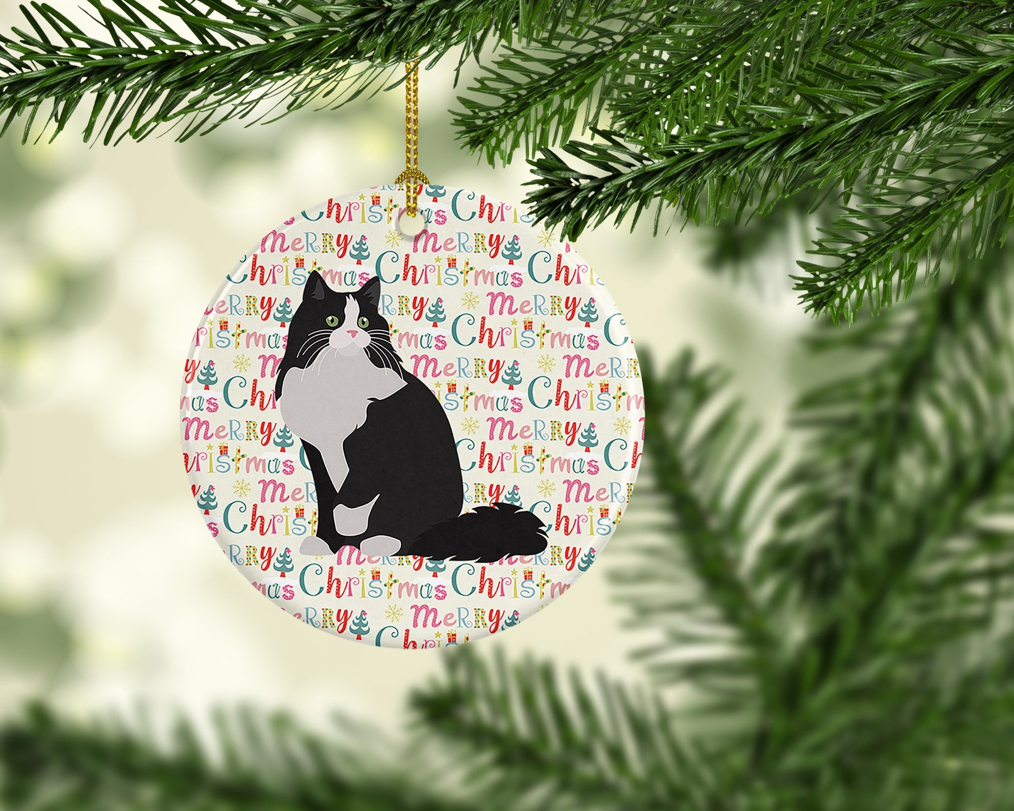 Ragamuffin Cat Christmas Ceramic Ornament