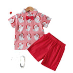 2022 Boys' Christmas Shirt with Bow Tie and Shorts Set