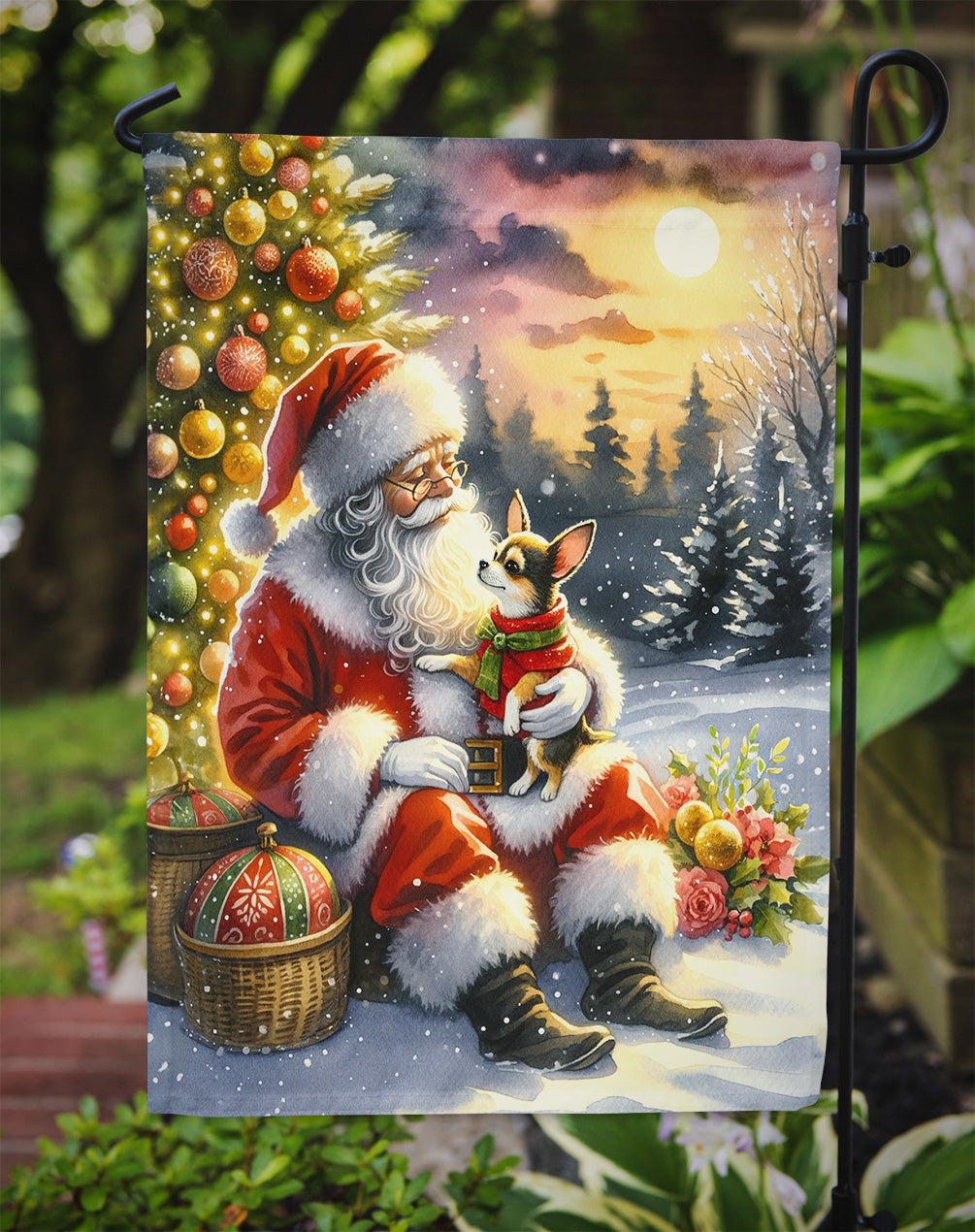 Chihuahua and Santa Claus Garden Flag