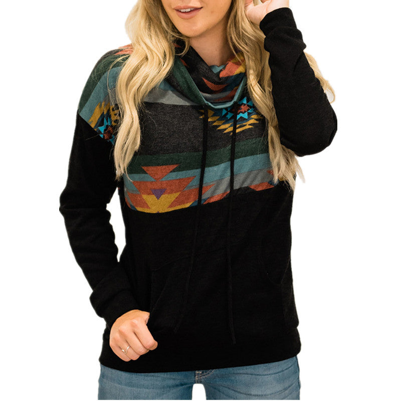Sun Totem Ethnic High-Neck Hooded Sweater