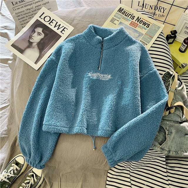 Women's Hooded Fleece Pullover with Embroidery | Streetwear