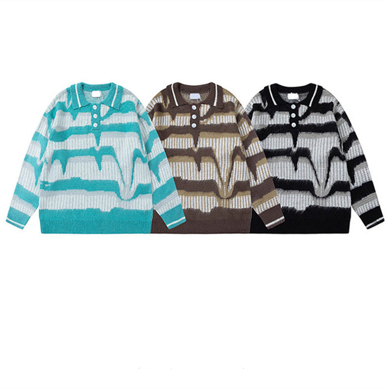 Men's Retro Striped Button Sweater