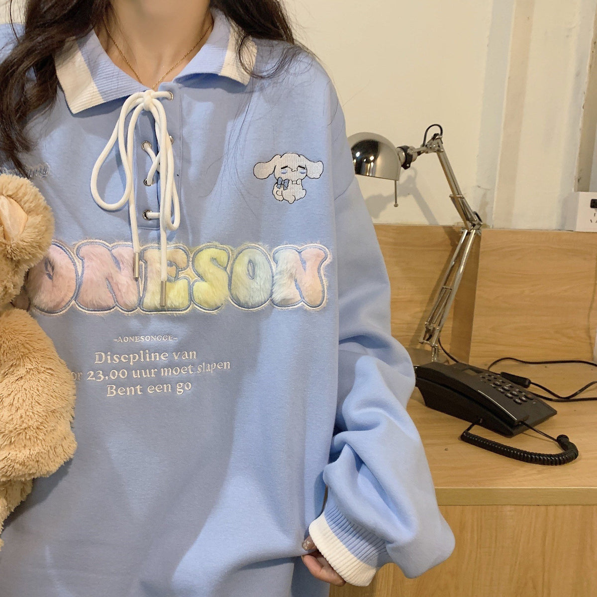 Fleece Top with Sense of Letters Print