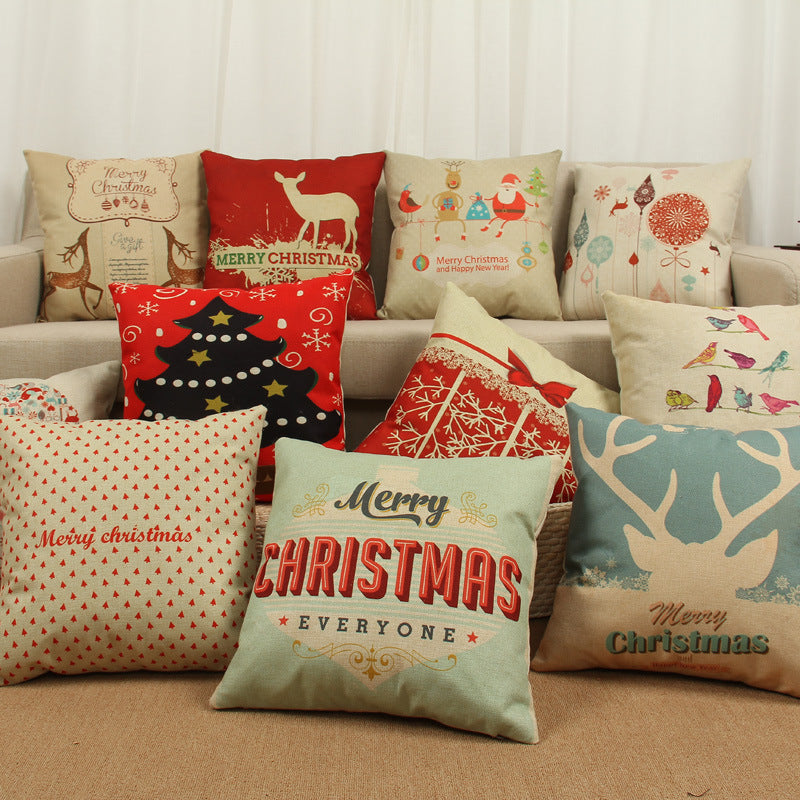 Christmas Deer Tree Pattern Cushion Cover in Cotton Linen