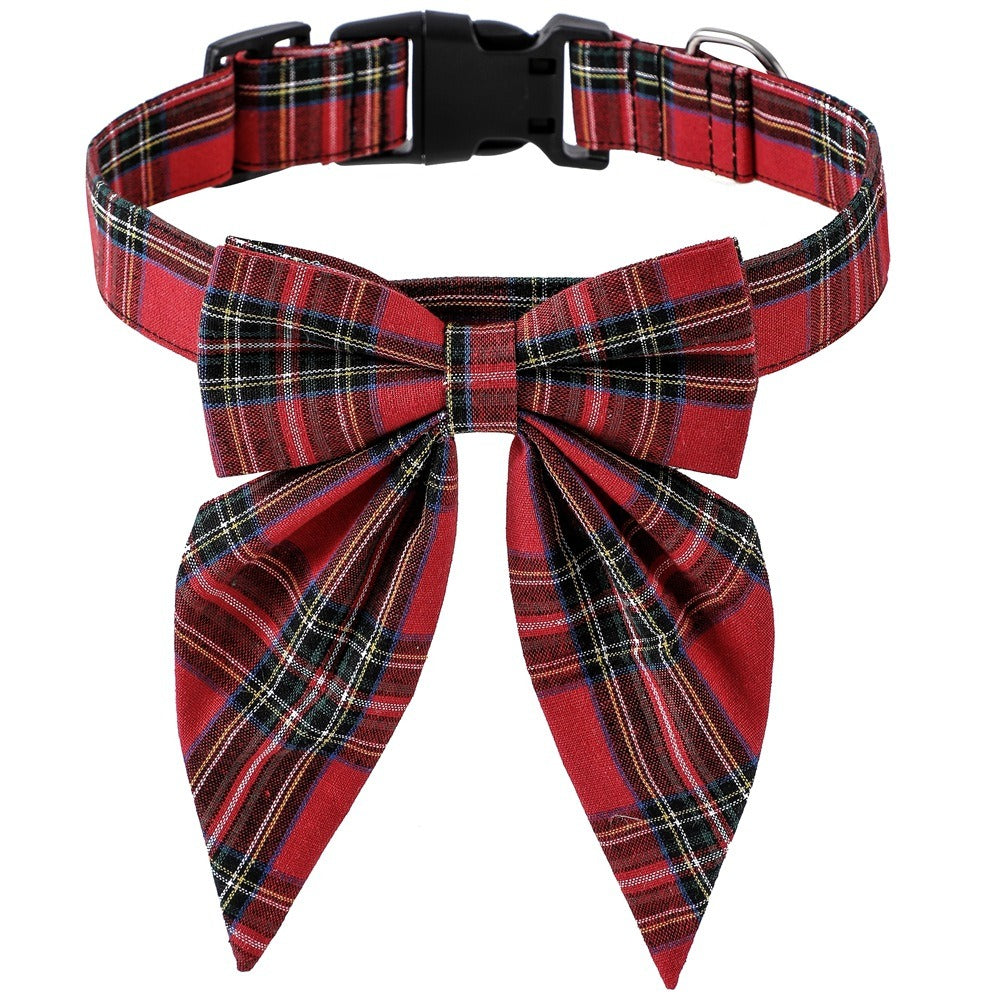Christmas Plaid Dog Collar Bow Tie