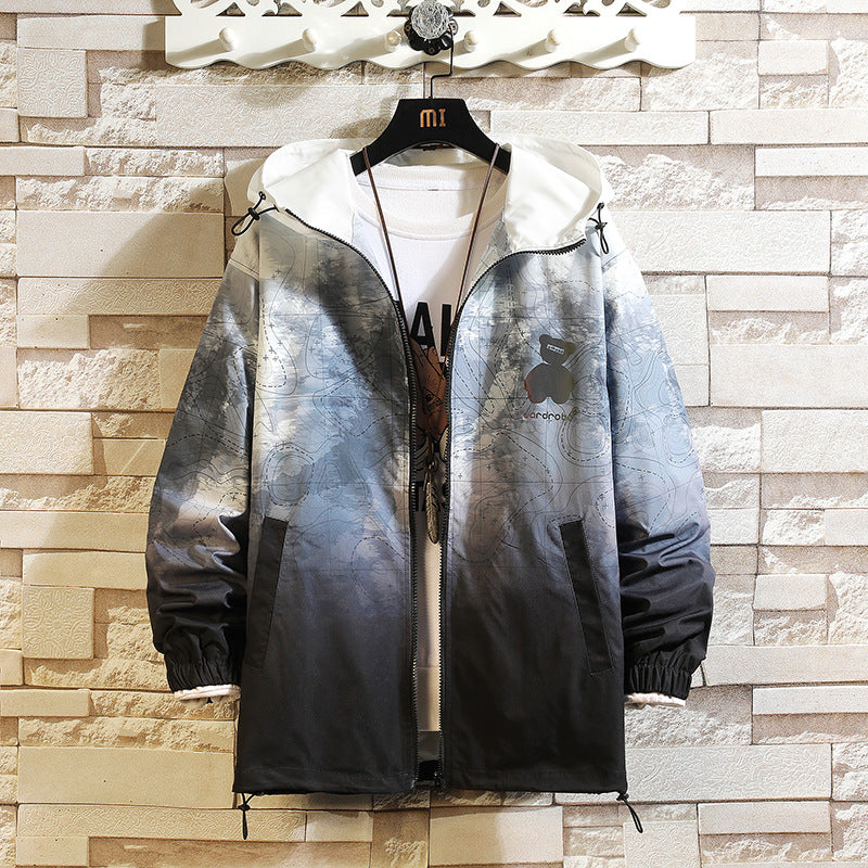 Men's Large Hooded Jacket with Gradient Color Design