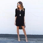 Chiffon Long Sleeve V-Neck Dress with Asymmetrical Hem