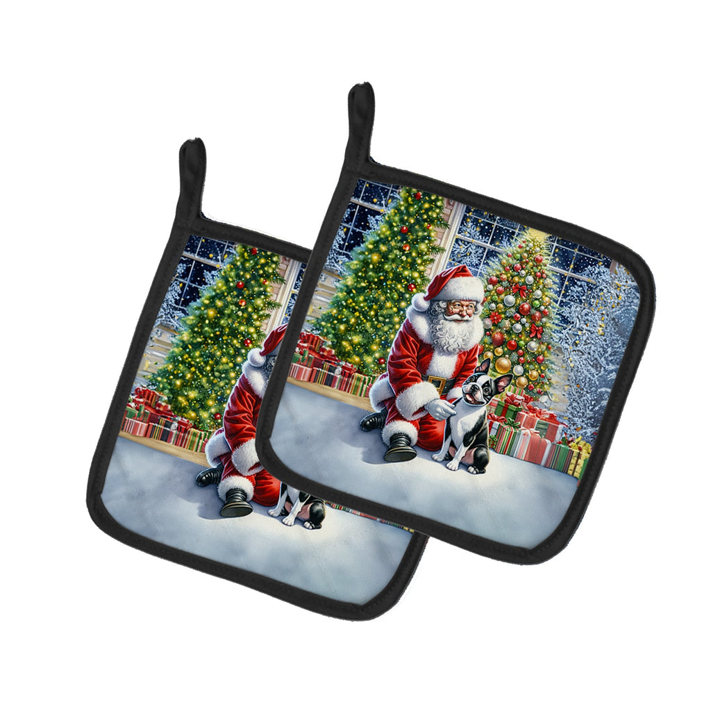 Boston Terrier and Santa Claus Pair of Pot Holders