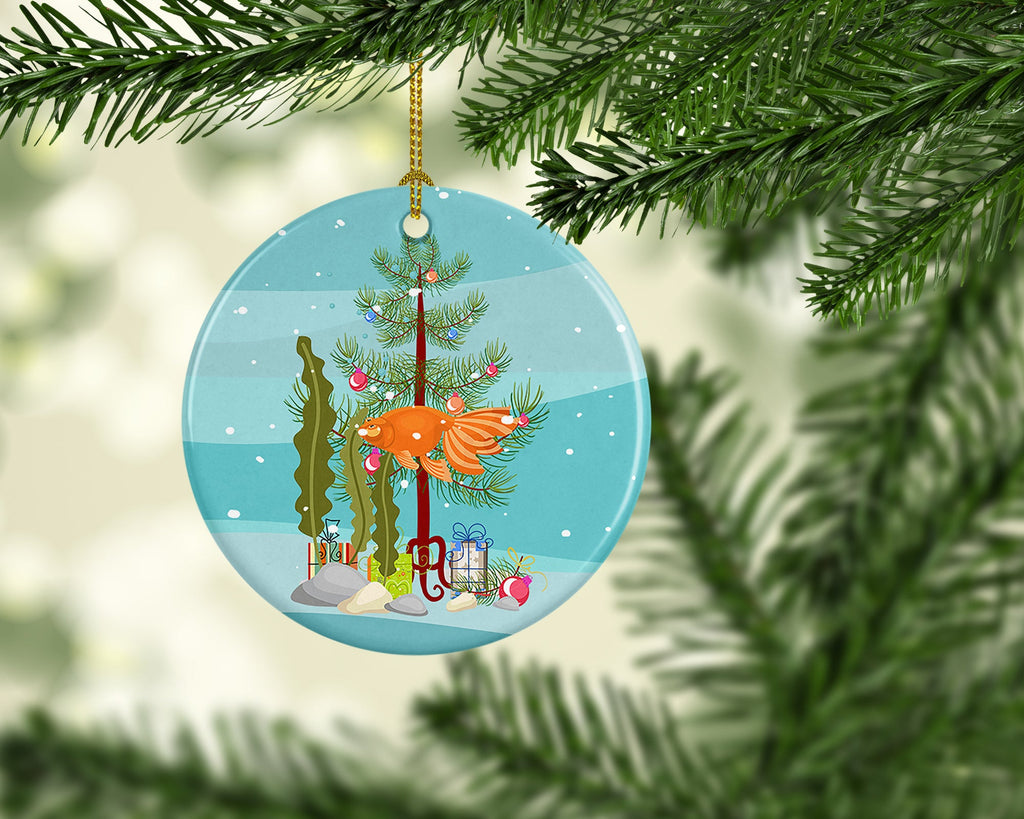 Celestial Eye Goldfish Merry Christmas Ceramic Ornament