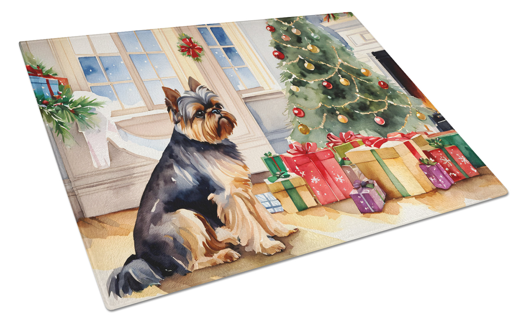 Brussels Griffon Cozy Christmas Glass Cutting Board