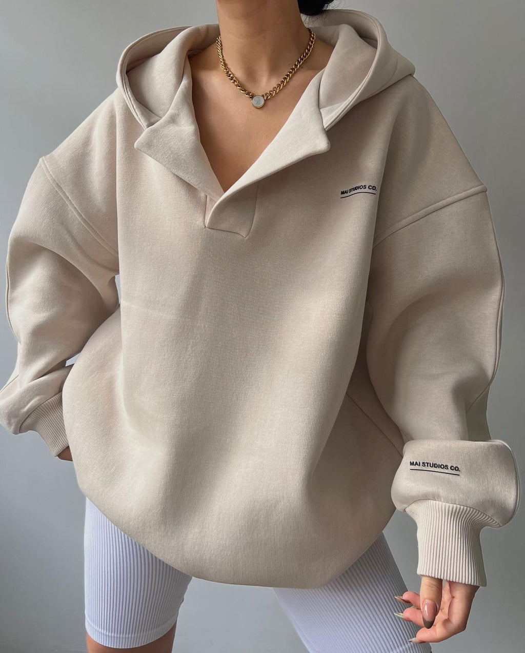 Fleece-lined Hooded Printed Long-sleeve Sweater