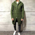 Men's Solid Color Long Knitted Hooded Sweater Coat