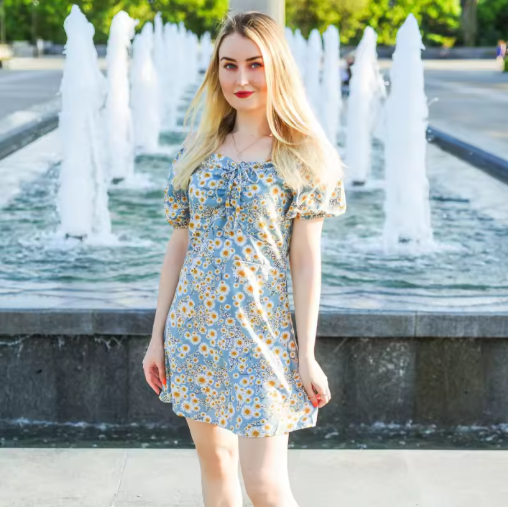 Slim Fit Floral Puff Sleeve Summer Dress