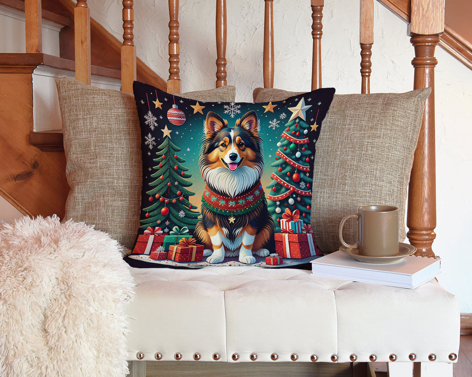 Sheltie Christmas Throw Pillow