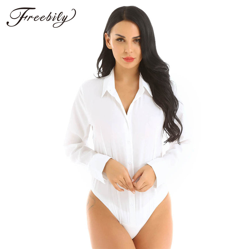 Women's Long-Sleeve Lapel Bodysuit Shirt