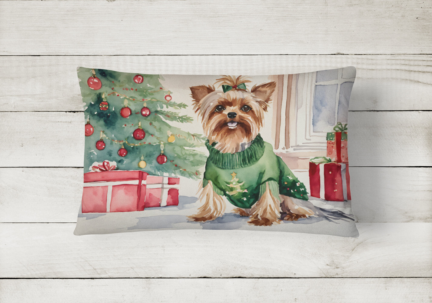 Yorkie Christmas Throw Pillow