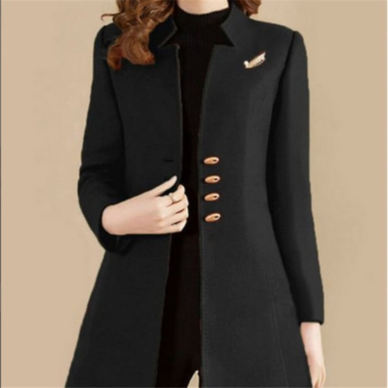 Korean Style Slim Woolen Coat for Women in Solid Colors