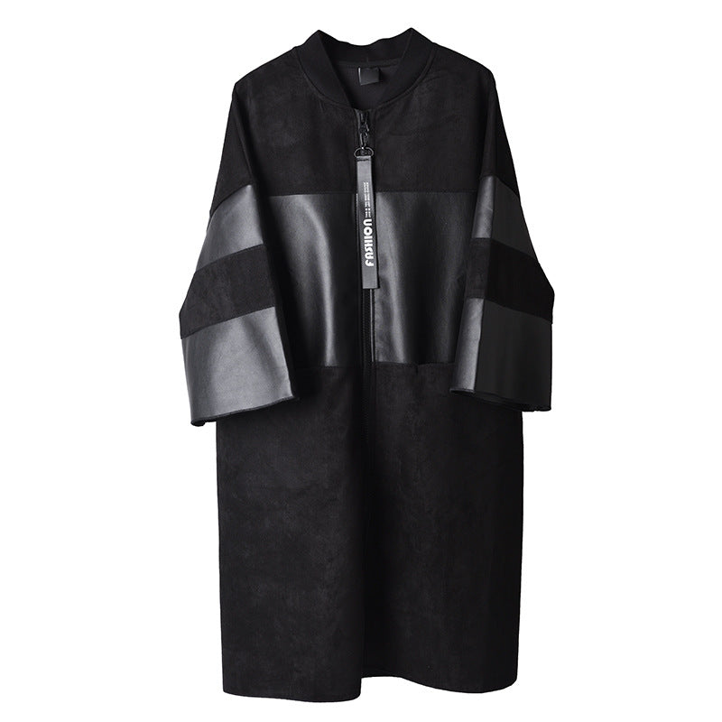 Dark PU Leather Trench Coat for Plus Size Women