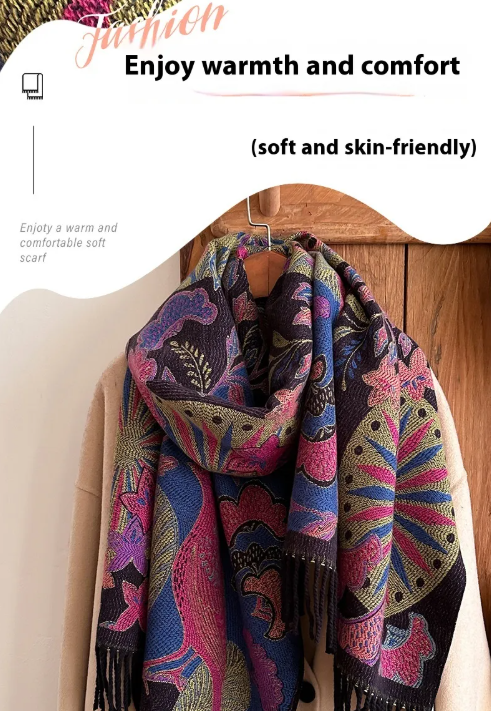 Season Ethnic Birds And Plants Warm Scarf Shawl