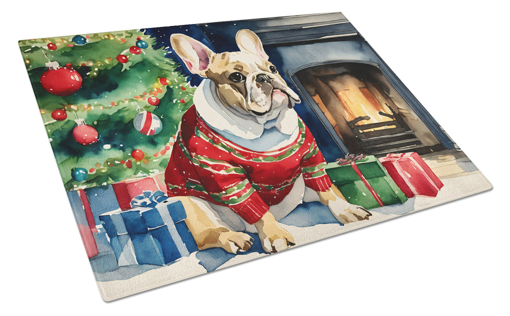 French Bulldog Cozy Christmas Glass Cutting Board