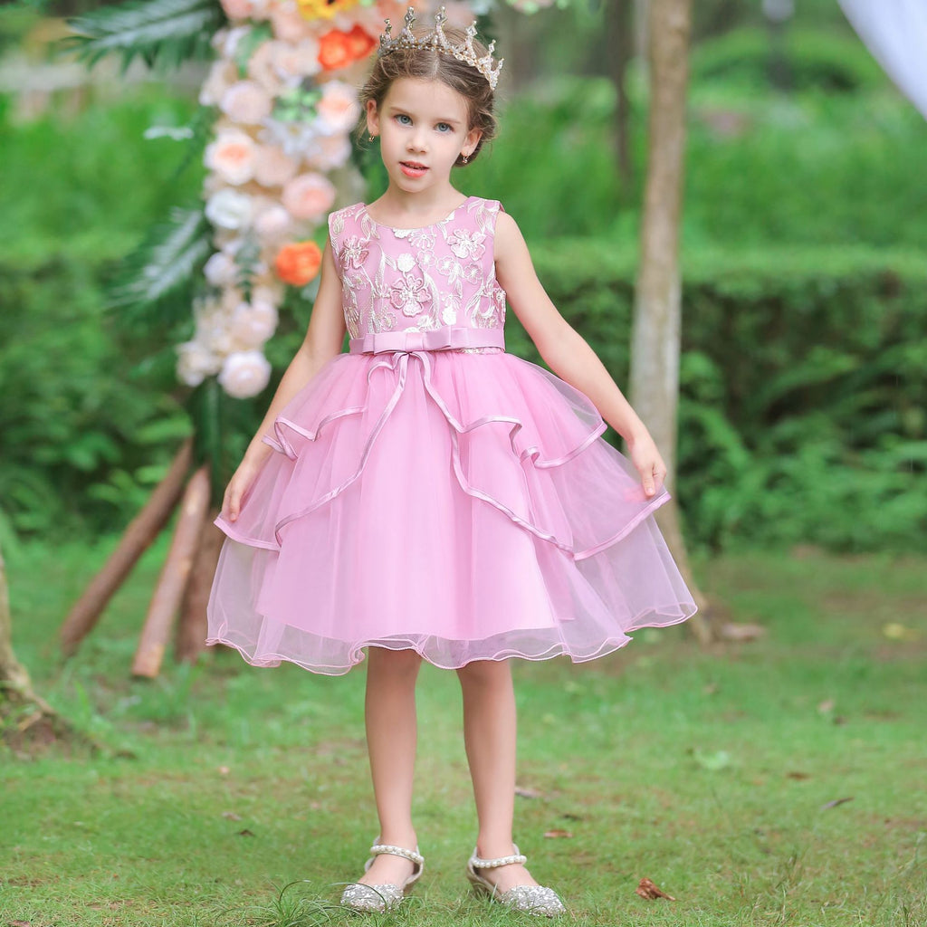 Girls Flower Embroidered Petal Skirt Christmas Dress
