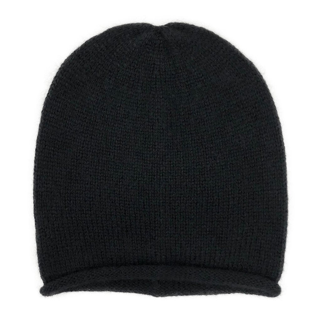 Black Essential Knit Alpaca Beanie | Embroidered Cap