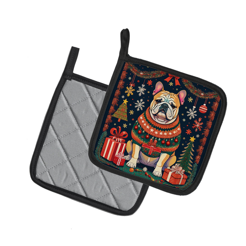 English Bulldog Christmas Pair of Pot Holders