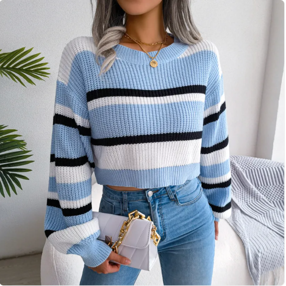 Plunge Neck Long Sleeve Knit Sweater