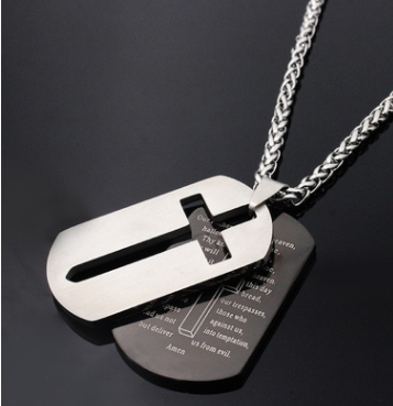 Cross Dog Tag Pendant Necklace