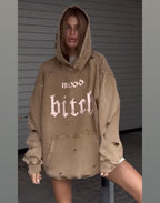 Womens Casual Washed Broken Print Hoodie | Streetwear