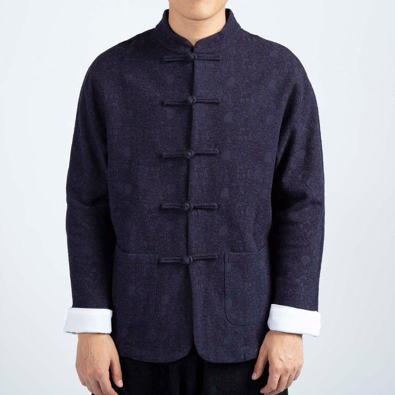 Men's Chinese Style Cotton Linen Jacquard Tang Suit Jacket