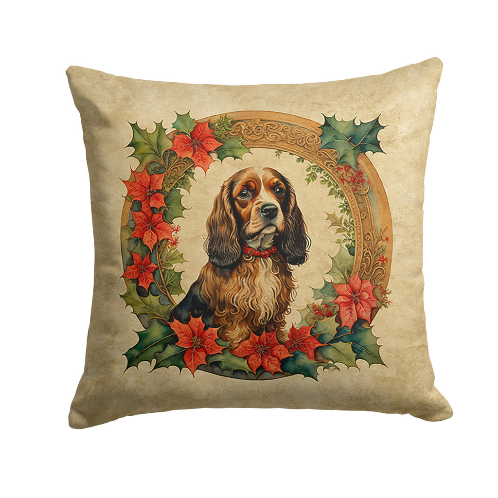 English Cocker Spaniel Christmas Flowers Throw Pillow