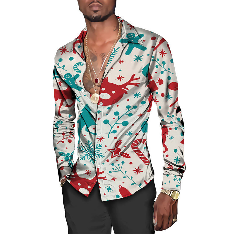 Hawaiian Christmas Theme Casual Polyester Men's Shirt