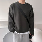 Versatile Solid Color Crew Neck Men's Slouchy Sweater