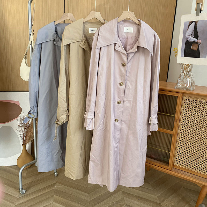 Loose Fitting Long Sleeve Polo Collar Trench Coat