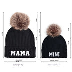Kunyeah 3Pcs Parent-Child Beanie Hat Mama Papa Baby Matching Hats Winter Warm Cap with Pom-Pom Women Men Knitted Hat | Embroidered Cap