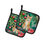 Malayan Cat By the Christmas Tree Pair of Pot Holders