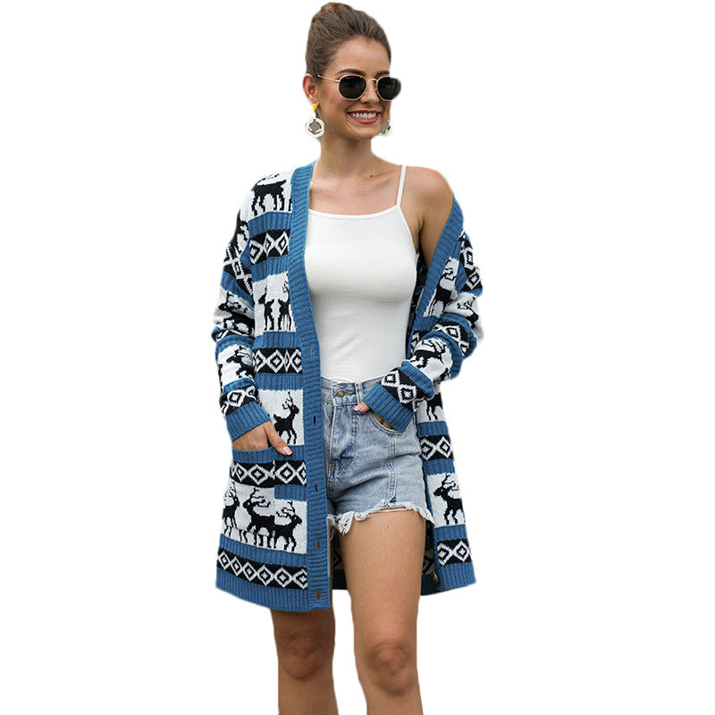 Christmas Reindeer Cardigan Sweater for Women
