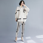 Women's Geometric Pleated Cardigan Set for Fall/Winter